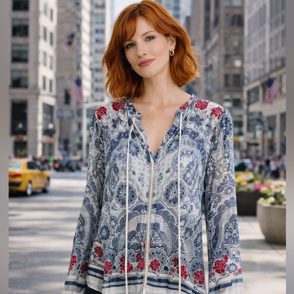 FARM Rio Blue and Red Patterned Blouse